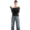 imageSUUKSESS Women Off Shoulder Sweaters Long Sleeve Ribbed Knit Going Out Fall Tops BlouseBlack