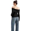 imageSUUKSESS Women Off Shoulder Sweaters Long Sleeve Ribbed Knit Going Out Fall Tops BlouseBlack