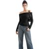 imageSUUKSESS Women Off Shoulder Sweaters Long Sleeve Ribbed Knit Going Out Fall Tops BlouseBlack