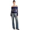 imageSUUKSESS Women Off Shoulder Sweaters Long Sleeve Ribbed Knit Going Out Fall Tops BlouseBlue White