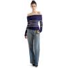 imageSUUKSESS Women Off Shoulder Sweaters Long Sleeve Ribbed Knit Going Out Fall Tops BlouseBlue White