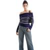 imageSUUKSESS Women Off Shoulder Sweaters Long Sleeve Ribbed Knit Going Out Fall Tops BlouseBlue White