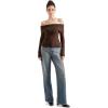 imageSUUKSESS Women Off Shoulder Sweaters Long Sleeve Ribbed Knit Going Out Fall Tops BlouseBrown Red