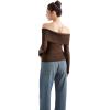 imageSUUKSESS Women Off Shoulder Sweaters Long Sleeve Ribbed Knit Going Out Fall Tops BlouseBrown Red