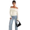 imageSUUKSESS Women Off Shoulder Sweaters Long Sleeve Ribbed Knit Going Out Fall Tops BlouseCream White