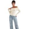 imageSUUKSESS Women Off Shoulder Sweaters Long Sleeve Ribbed Knit Going Out Fall Tops BlouseCream White