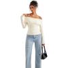 imageSUUKSESS Women Off Shoulder Sweaters Long Sleeve Ribbed Knit Going Out Fall Tops BlouseCream White