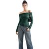 imageSUUKSESS Women Off Shoulder Sweaters Long Sleeve Ribbed Knit Going Out Fall Tops BlouseDark Green