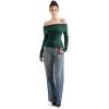 imageSUUKSESS Women Off Shoulder Sweaters Long Sleeve Ribbed Knit Going Out Fall Tops BlouseDark Green