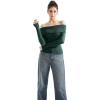 imageSUUKSESS Women Off Shoulder Sweaters Long Sleeve Ribbed Knit Going Out Fall Tops BlouseDark Green