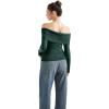 imageSUUKSESS Women Off Shoulder Sweaters Long Sleeve Ribbed Knit Going Out Fall Tops BlouseDark Green