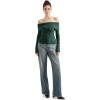 imageSUUKSESS Women Off Shoulder Sweaters Long Sleeve Ribbed Knit Going Out Fall Tops BlouseDark Green