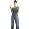 imageSUUKSESS Women Off Shoulder Sweaters Long Sleeve Ribbed Knit Going Out Fall Tops BlouseHemp Gray
