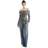 imageSUUKSESS Women Off Shoulder Sweaters Long Sleeve Ribbed Knit Going Out Fall Tops BlouseHemp Gray