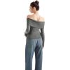 imageSUUKSESS Women Off Shoulder Sweaters Long Sleeve Ribbed Knit Going Out Fall Tops BlouseHemp Gray