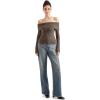 imageSUUKSESS Women Off Shoulder Sweaters Long Sleeve Ribbed Knit Going Out Fall Tops BlouseKhaki