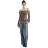 imageSUUKSESS Women Off Shoulder Sweaters Long Sleeve Ribbed Knit Going Out Fall Tops BlouseKhaki