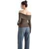 imageSUUKSESS Women Off Shoulder Sweaters Long Sleeve Ribbed Knit Going Out Fall Tops BlouseKhaki