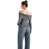 imageSUUKSESS Women Off Shoulder Sweaters Long Sleeve Ribbed Knit Going Out Fall Tops BlouseMid Grey
