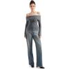 imageSUUKSESS Women Off Shoulder Sweaters Long Sleeve Ribbed Knit Going Out Fall Tops BlouseMid Grey