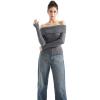 imageSUUKSESS Women Off Shoulder Sweaters Long Sleeve Ribbed Knit Going Out Fall Tops BlouseMid Grey