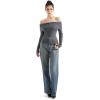 imageSUUKSESS Women Off Shoulder Sweaters Long Sleeve Ribbed Knit Going Out Fall Tops BlouseMid Grey