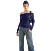 imageSUUKSESS Women Off Shoulder Sweaters Long Sleeve Ribbed Knit Going Out Fall Tops BlouseNavy Blue