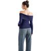 imageSUUKSESS Women Off Shoulder Sweaters Long Sleeve Ribbed Knit Going Out Fall Tops BlouseNavy Blue