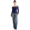 imageSUUKSESS Women Off Shoulder Sweaters Long Sleeve Ribbed Knit Going Out Fall Tops BlouseNavy Blue