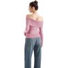 imageSUUKSESS Women Off Shoulder Sweaters Long Sleeve Ribbed Knit Going Out Fall Tops BlousePink