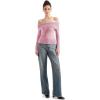 imageSUUKSESS Women Off Shoulder Sweaters Long Sleeve Ribbed Knit Going Out Fall Tops BlousePink
