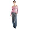 imageSUUKSESS Women Off Shoulder Sweaters Long Sleeve Ribbed Knit Going Out Fall Tops BlousePink