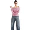 imageSUUKSESS Women Off Shoulder Sweaters Long Sleeve Ribbed Knit Going Out Fall Tops BlousePink