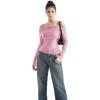 imageSUUKSESS Women Off Shoulder Sweaters Long Sleeve Ribbed Knit Going Out Fall Tops BlousePink