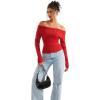 imageSUUKSESS Women Off Shoulder Sweaters Long Sleeve Ribbed Knit Going Out Fall Tops BlouseRed Brown