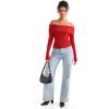 imageSUUKSESS Women Off Shoulder Sweaters Long Sleeve Ribbed Knit Going Out Fall Tops BlouseRed Brown
