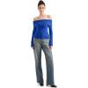 imageSUUKSESS Women Off Shoulder Sweaters Long Sleeve Ribbed Knit Going Out Fall Tops BlouseSapphire
