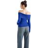 imageSUUKSESS Women Off Shoulder Sweaters Long Sleeve Ribbed Knit Going Out Fall Tops BlouseSapphire