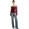 imageSUUKSESS Women Off Shoulder Sweaters Long Sleeve Ribbed Knit Going Out Fall Tops BlouseWine Red