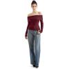 imageSUUKSESS Women Off Shoulder Sweaters Long Sleeve Ribbed Knit Going Out Fall Tops BlouseWine Red