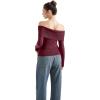 imageSUUKSESS Women Off Shoulder Sweaters Long Sleeve Ribbed Knit Going Out Fall Tops BlouseWine Red