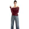 imageSUUKSESS Women Off Shoulder Sweaters Long Sleeve Ribbed Knit Going Out Fall Tops BlouseWine Red