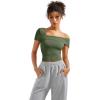 imageSUUKSESS Women One Off The Shoulder Summer Tank Tops Ruched Short Sleeve Shirts1 Army Green