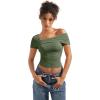 imageSUUKSESS Women One Off The Shoulder Summer Tank Tops Ruched Short Sleeve Shirts1 Army Green