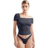 imageSUUKSESS Women One Off The Shoulder Summer Tank Tops Ruched Short Sleeve Shirts1 Ash