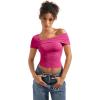 imageSUUKSESS Women One Off The Shoulder Summer Tank Tops Ruched Short Sleeve Shirts1 Hot Pink