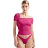 imageSUUKSESS Women One Off The Shoulder Summer Tank Tops Ruched Short Sleeve Shirts1 Hot Pink