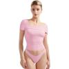 imageSUUKSESS Women One Off The Shoulder Summer Tank Tops Ruched Short Sleeve Shirts1 Pink