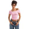 imageSUUKSESS Women One Off The Shoulder Summer Tank Tops Ruched Short Sleeve Shirts1 Pink