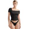 imageSUUKSESS Women One Off The Shoulder Summer Tank Tops Ruched Short Sleeve ShirtsBlack